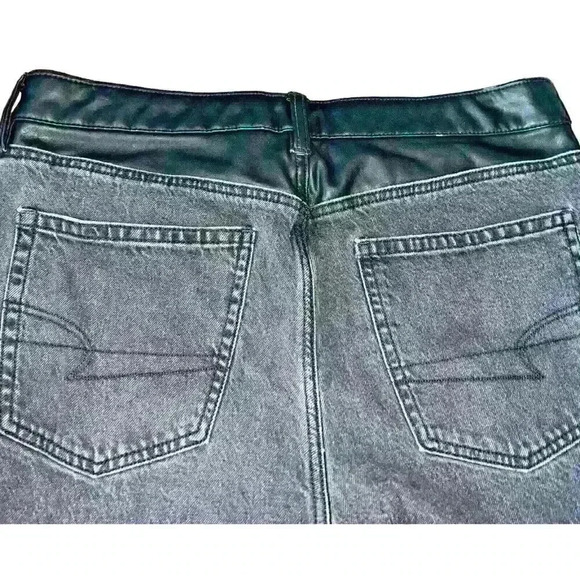American Eagle Sz‎ 14 Jeans Straight Leg Faux Leather Trim Stretch - Picture 2 of 16